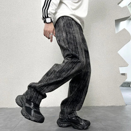 mens streetwear fashion hip hop vibe casual retro tie dyed denim pant jeans cityboy black gray straight jeans trousers urban skinny jeans