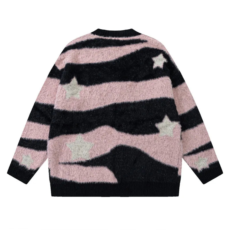 Knitted Cardigan Sweater Men Women Autumn Patchwork Knitted Jumpers Harajuku Loose Hip Hop Streetwear Y2K Star Pattern Jackets Street King Limited