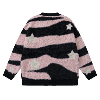 Knitted Cardigan Sweater Men Women Autumn Patchwork Knitted Jumpers Harajuku Loose Hip Hop Streetwear Y2K Star Pattern Jackets Street King Limited