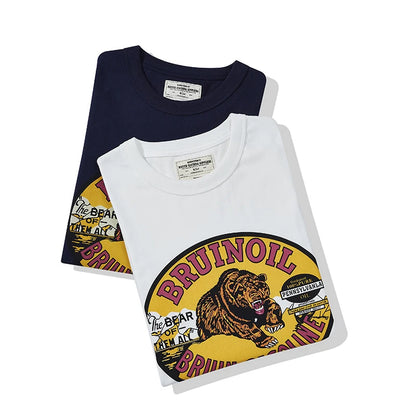 2022 Summer T Shirt  Men Amekaji Vintage High Quality Cotton Animal Printed Short Sleeve Tshirts Male Round Neck Casual Top Tees Street King Limited