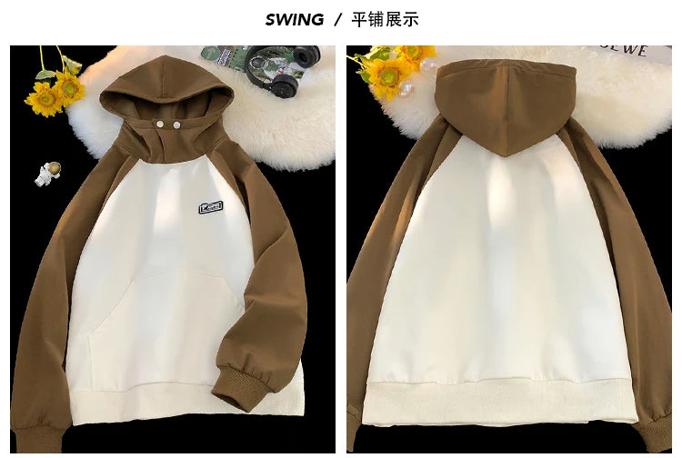 Men Waterproof Hooded Sweatshirt Spring Vintage Patchwork Hoodie Labels Design Korean Streetwear Couple Male Women Hoodies Street King Limited