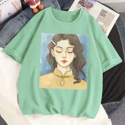 Pure cotton short-sleeved large size versatile T-shirt women's loose new student top trendy women clothing y2k tops emo clothes Street King Limited