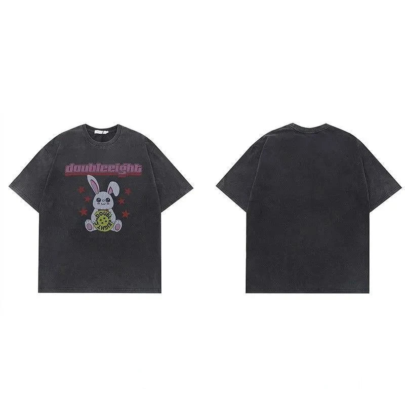 American Retro Gothic Rabbit Graphic Printed T shirt Summer Men and Women Street Y2K Loose Personalized Half Sleeve T shirt Street King Limited