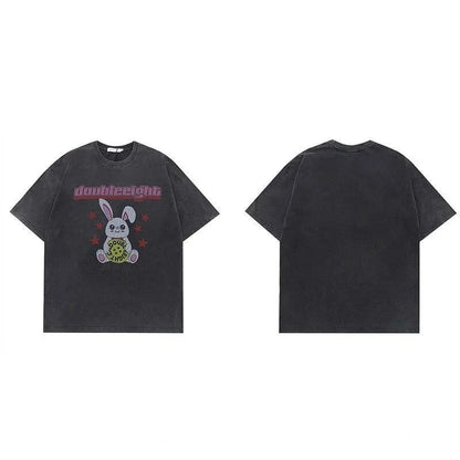 American Retro Gothic Rabbit Graphic Printed T shirt Summer Men and Women Street Y2K Loose Personalized Half Sleeve T shirt Street King Limited