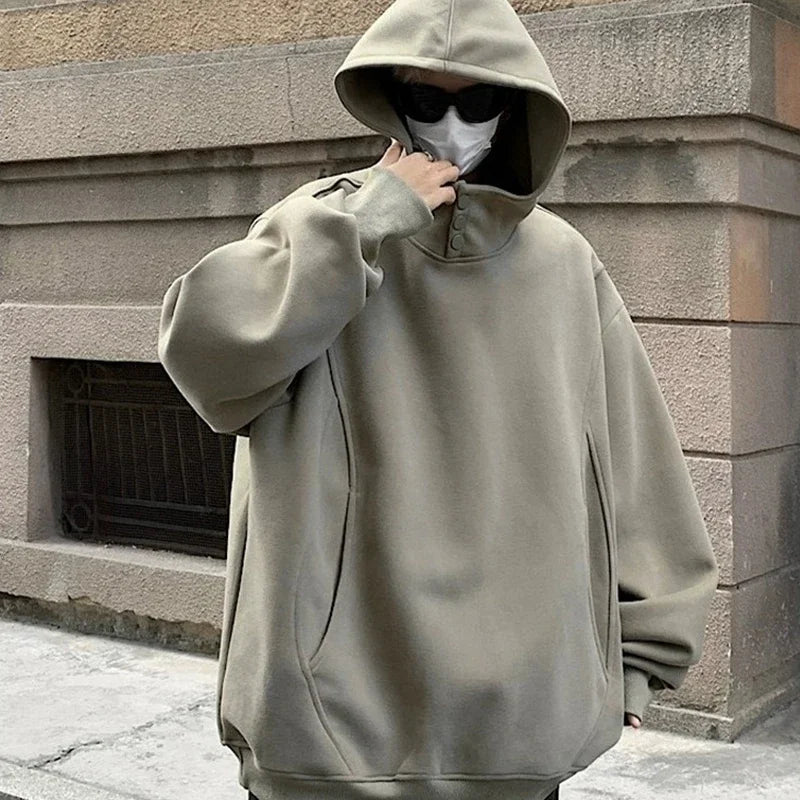 Streetwear New Retro Button Neck Hooded Sweatshirts For Men Autumn Fleece Y2K Vin New Retro Button Neck Hooded Sweatshirts For Men Autumn Fleece Y2K Vintage Hoodies Hip Hop Fashion Streetwear Pullover Hoodie Fashion Sweater Jacket With Graphic Design For Men