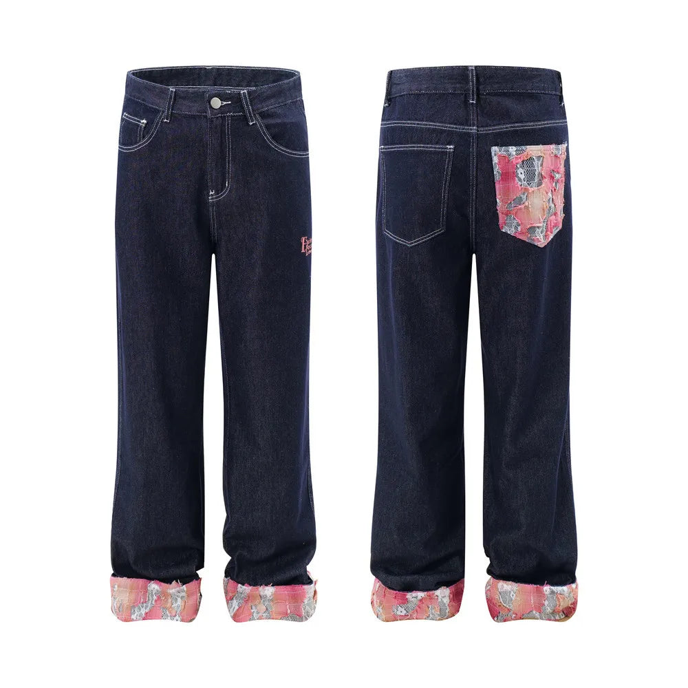 fashion men jeans pocket patchwork loose denim pants hip hop streetwear baggy trousers y2k men s jeans unique jeans style 471