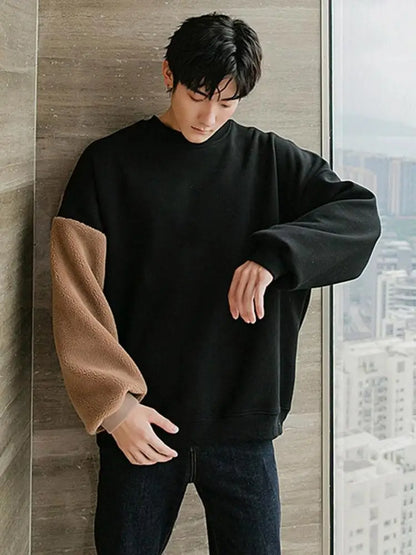 Long-sleeved Round Neck Sweater Lamb Hair Embroidery Flocking Sweater Loose Warm Winter Men's Bear Street King Limited