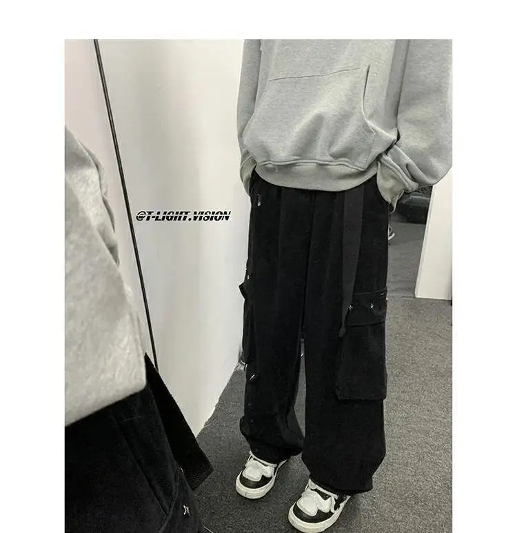 american hip hop large pocket workwear pants for men and women in autumn trend loose fitting straight leg casual wide leg pants unique default style 4777