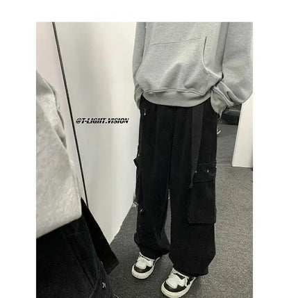 american hip hop large pocket workwear pants for men and women in autumn trend loose fitting straight leg casual wide leg pants unique default style 4777