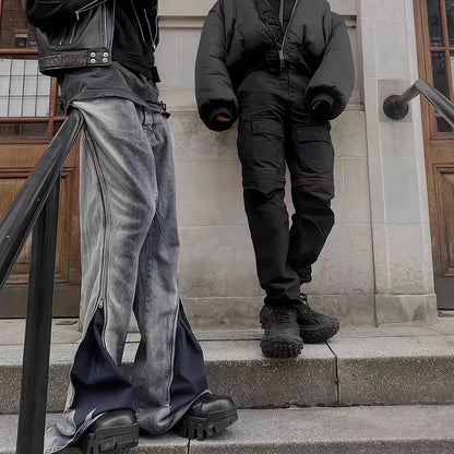 Ro Style Gradient Blue Horn Stacked Floor Dragging Jeans Unisex Streetwear Baggy Y2K Ribbons Zipper Denim Trousers Oversized Street King Limited