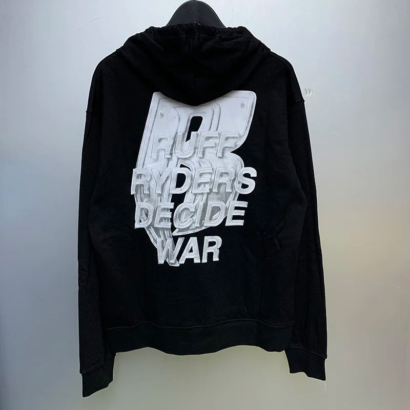New WHO DECIDES WAR Hoodies Men Woman Deep Blue Oversized Vintage Eagle Printing Trend Hip Hop Hooded Hoodies Street King Limited