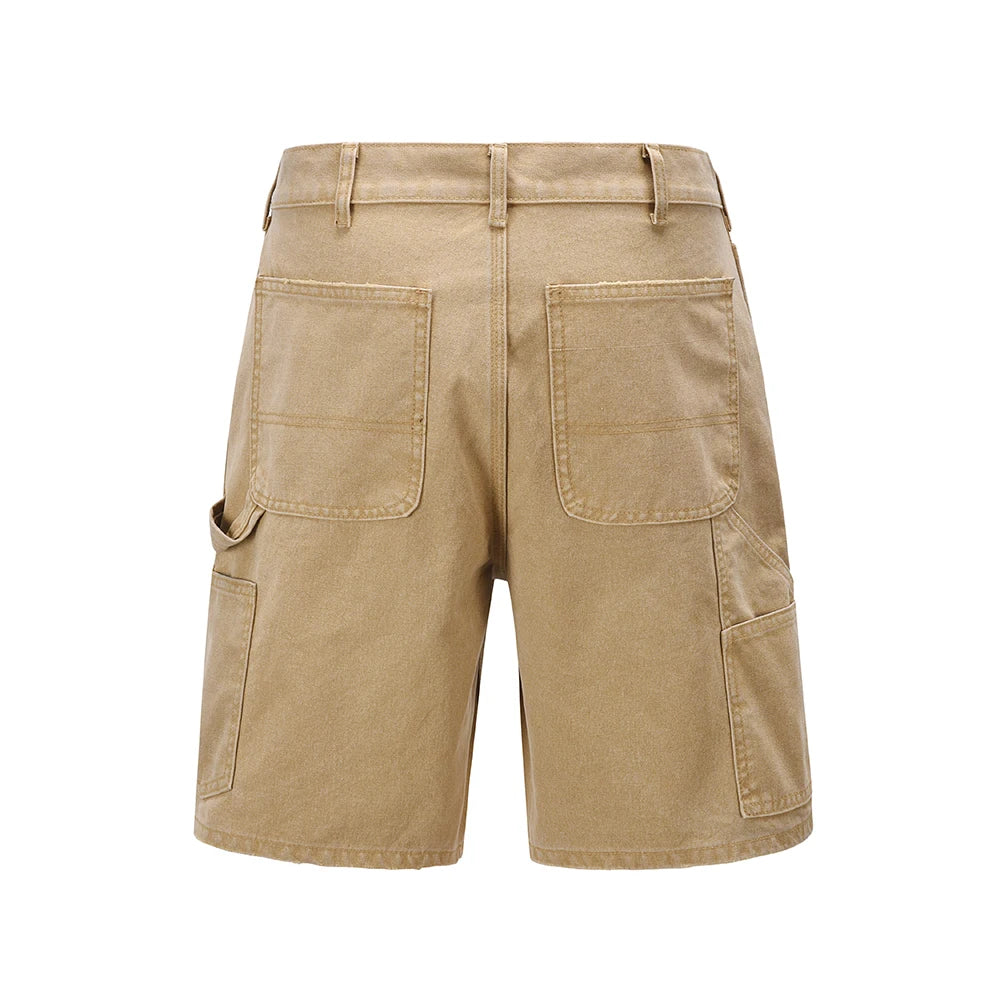 y2k sashes pockets solid color cleanfit cargo shorts mens summer wide leg streetwear baggy knee length pants oversized utility cargo pants