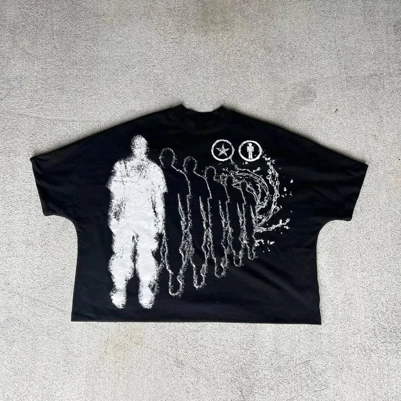 American Gothic trend pattern letter printing oversized short-sleeved T-shirt men's Y2k retro loose casual versatile top Street King Limited