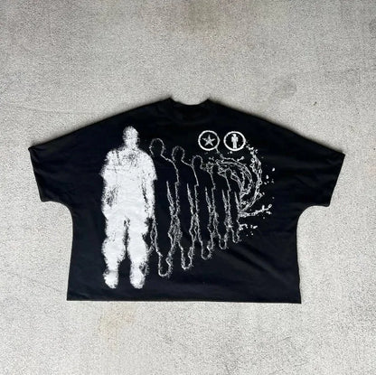 American Gothic trend pattern letter printing oversized short-sleeved T-shirt men's Y2k retro loose casual versatile top Street King Limited
