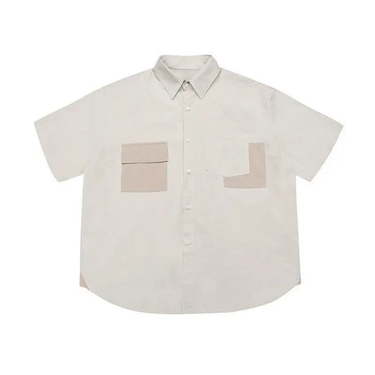 Summer retro vintage Japanese neutral style workwear short sleeved shirt outdoor loose splicing design shirt  techno shirt y2k Street King Limited