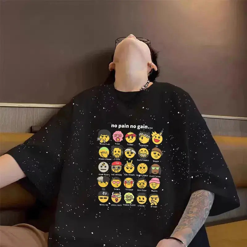 Summer cotton loose round neck starry sky short sleeved men and women American street trend personalized printed T-shirt top Street King Limited