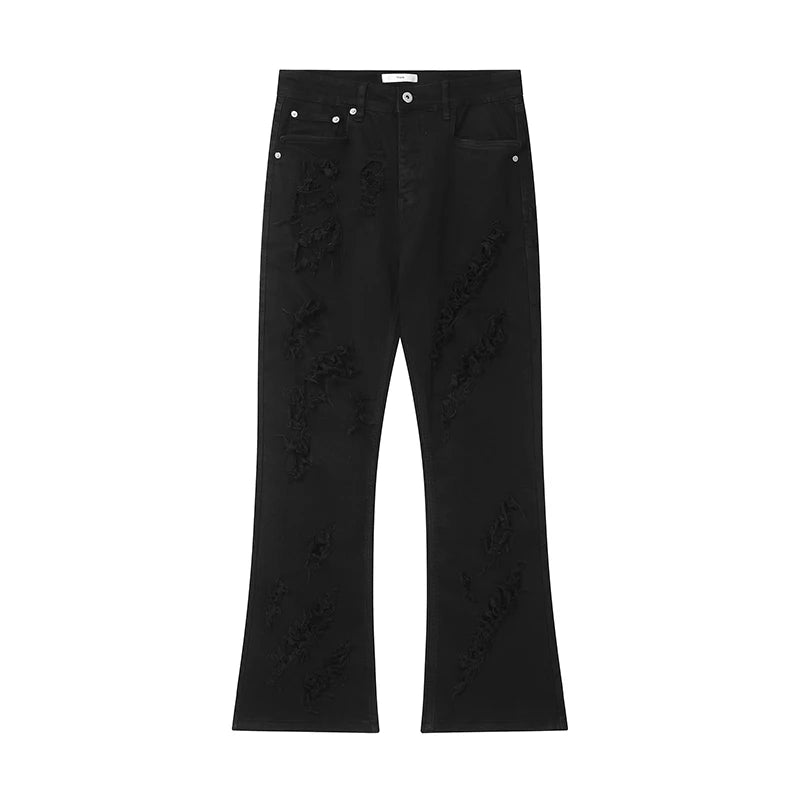 mens distressed ripped destroied tassel denim jean pants new fashion biker jeans streetwear flare pants joggers y2k men s jeans unique joggers style 2987