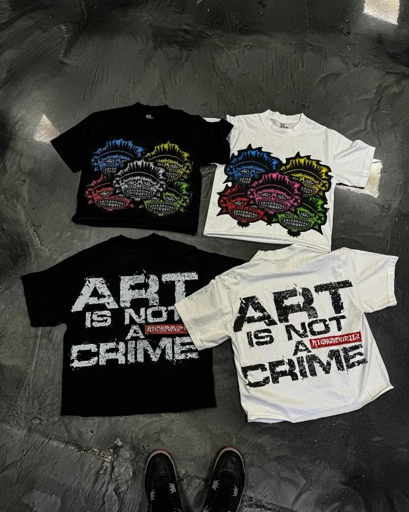 American Gothic trendy cartoon pattern oversized short-sleeved T-shirt men's Y2K streetwear Harajuku casual loose couple tops Street King Limited