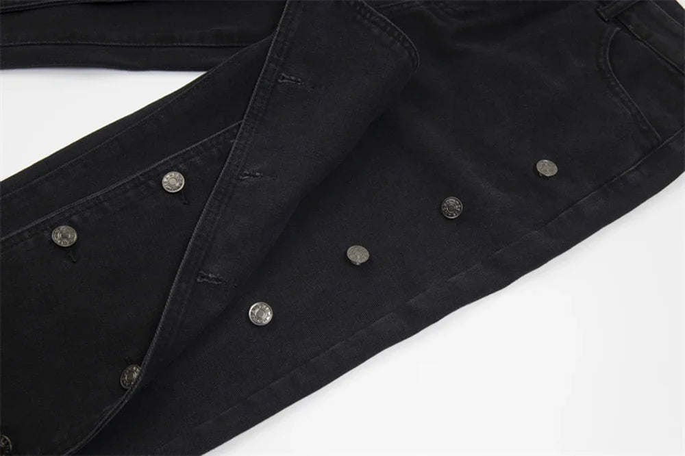 detachable button black washed baggy jeans for men straight harajuku ropa hombre loose denim trousers oversized cargo pants 1 unique cargo style 1149