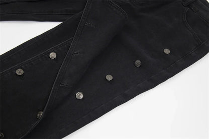 detachable button black washed baggy jeans for men straight harajuku ropa hombre loose denim trousers oversized cargo pants 1 unique cargo style 1149