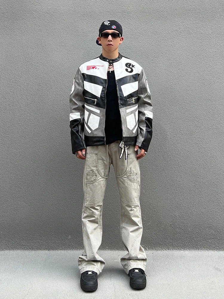 racing jackets fashion letter embroidery patchwork zipper jacket coats men hip hop pu lether outerwear casual streetwear jackets unique default style 4237