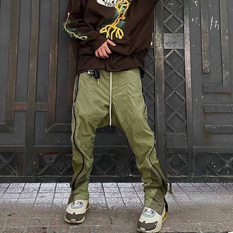 Hip Hop Side Zipper Color Block Vibe Style Casual Track Pants Mens Harajuku Drawstring Loose Oversize Trousers Streetwear Street King Limited