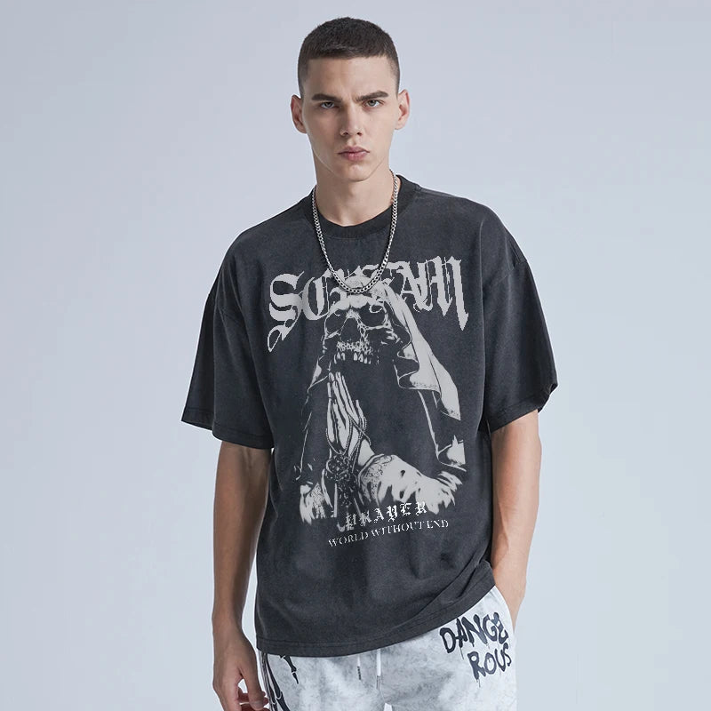 Rainbowtouches Washed Unisex T Shirt Casual Men Fashionable Printed Vintage Hip Hop Cotton Comfortable Popular Black Street King Limited