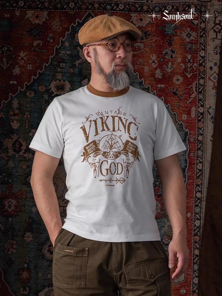 American vintage heavyweight cotton 280g contrasting thread print T-shirt for men with small neckline anti-shrinking Street King Limited