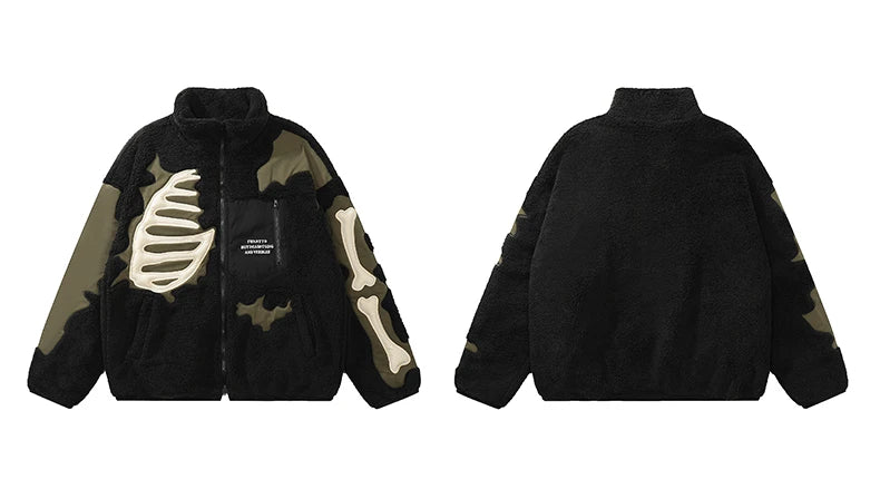 mens casual skulls patchwork fleece jackets coats new hairy stand collar zipper loose hoodies outerwears warm streetwear parkas unique default style 4789