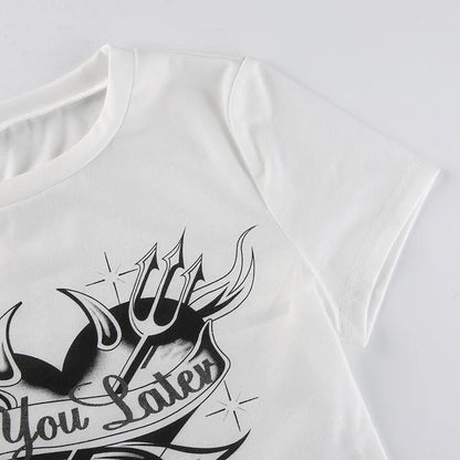 Streetwear Personality Trend Love Graphics Gothic Y2K White Baby Crop Tops American Fashion Harajuku Vintage Chic Women T-shirt Street King Limited
