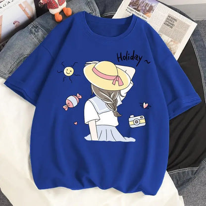 Pure cotton short-sleeved large size versatile T-shirt women's loose new student top trendy women clothing y2k tops emo clothes Street King Limited