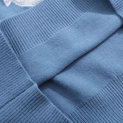 Men Harajuku Sweater Cartoon Duck Goose Embroidery Knitted Pullover Japanese College Style O-Neck Jumper Unisex Spring Autunm Street King Limited
