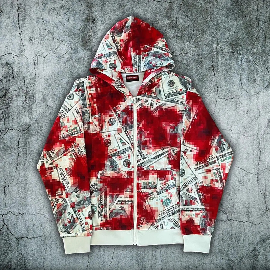 American Street Dark Style Printed Oversized Hoodie Men Y2k Hip-hop Rock Gothic Punk Fashion Retro Zipper Sweatshirt Women Street King Limited