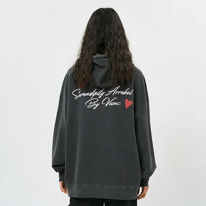 Streetwear Men Arrow Shooting Heart Graphic Letter Print Hoodies Autumn Trendy Rib Sleeve Hooded Sweatshirt Oversized 3 Colors Street King Limited