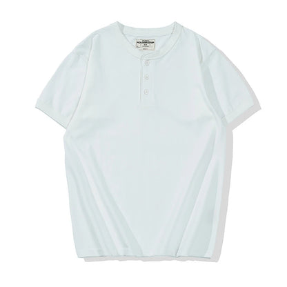 Summer Men's Heavy Cotton T Shirt Solid Color Round Neck Short Sleeve Basic Shirt TopTees Male Leisure Knitted Henry Tshirt Street King Limited