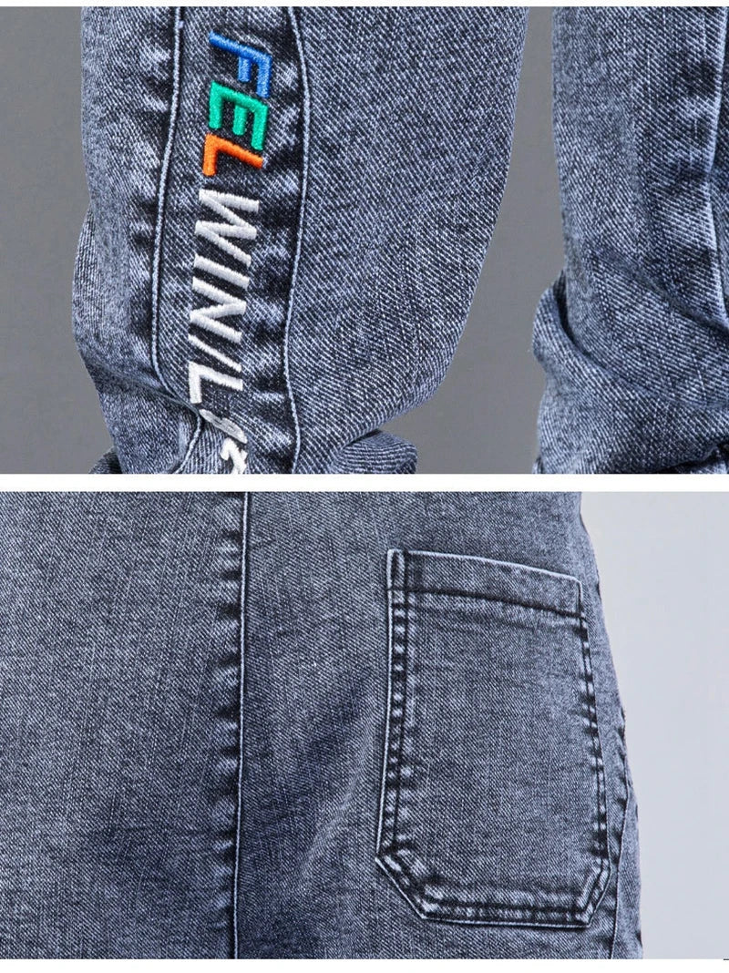 rainbowtouches autumn winter blue cargo jeans men streetwear denim jogger pants baggy harem jean trousers male oversize large unique joggers style 3377