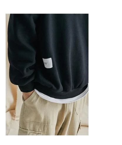 Trendy brand sweatshirt men's Japanese style loose stand collar hoodless pullover long sleeve versatile autumn and winter style Street King Limited