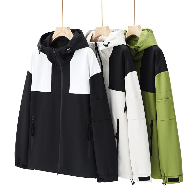 autumn new punching jacket waterproof outdoor wear man fashion splicing colour collision leisure jacket basic unisex coats urban fashion pants
