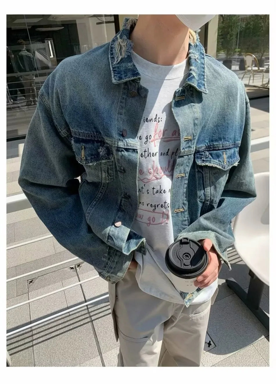 high street washed denim jacket mens trends new spring streetwear single breasted casual hip hop coats loose cowboy outwear unique jeans style 3985