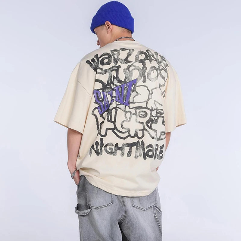 Saint T-shirts New Vintage Wash Letter Printing Chaopai High Street Men Woman Loose Casual Short Sleeve Top Tee Street King Limited
