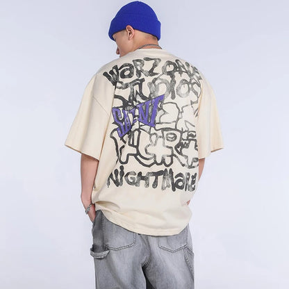 Saint T-shirts New Vintage Wash Letter Printing Chaopai High Street Men Woman Loose Casual Short Sleeve Top Tee Street King Limited