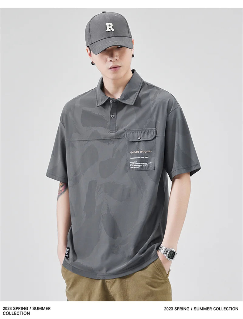 Streetwear Summer Short Sleeve Lapel Polo Shirt Mens Full Print Tee Shirts Korean Summer Short Sleeve Lapel Polo Shirt Mens Full Print Tee Shirts Korean Fashion Pocket Golf Wear Button Camisa Polo Masculina Fashion Sweater Jacket With Graphic Design For Men