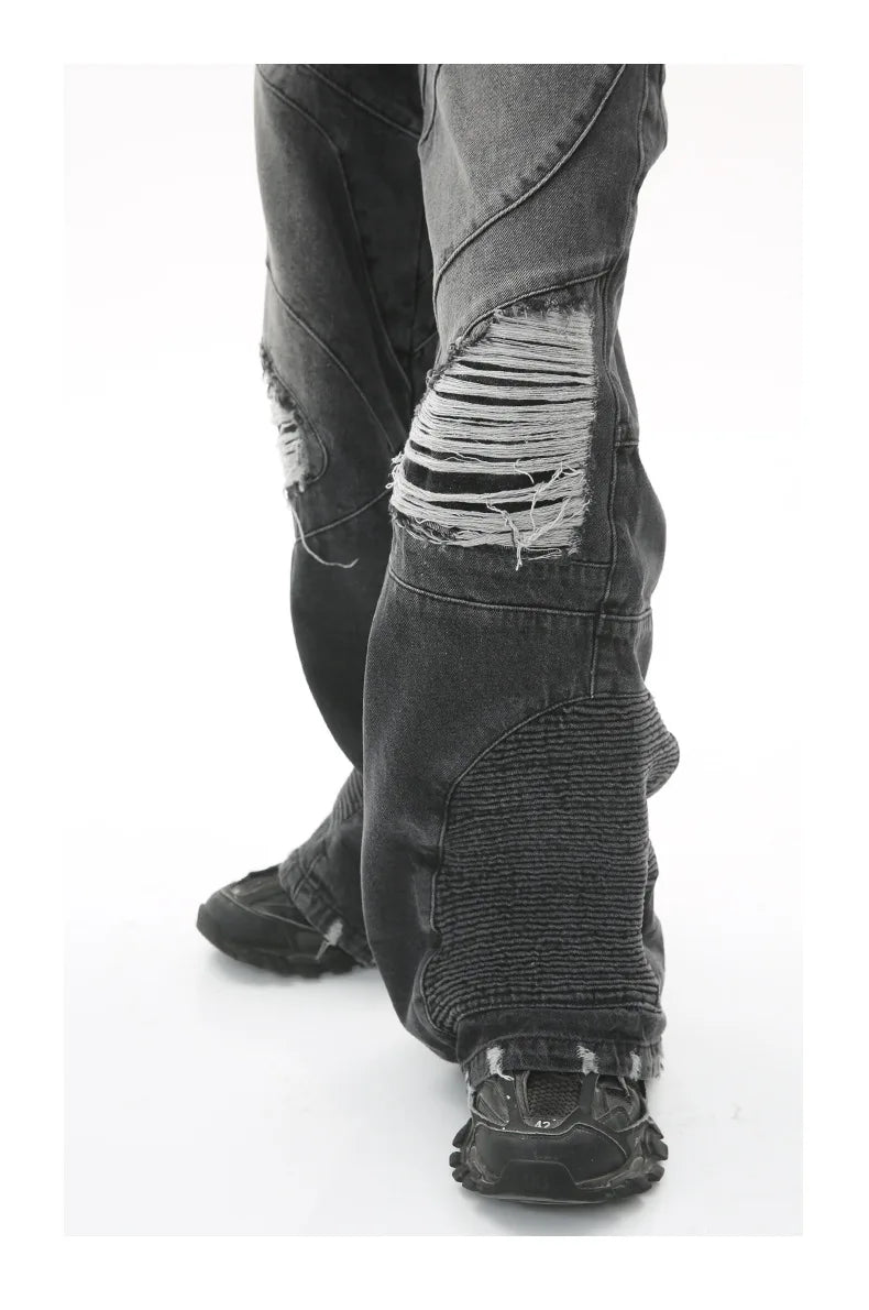 fashion loose streetwear denim jeans new casual wide legs straight jean pants hip hop ripped joggers baggy jeans men clothing unique joggers style 3386