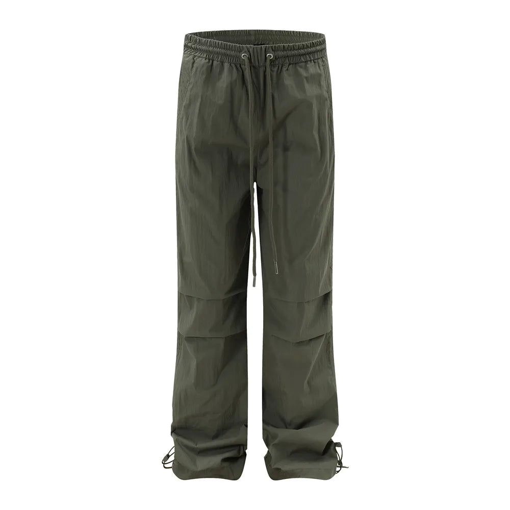 Men Solid Color Pants Y2K Pleated Joggers Baggy Pants Hip Hop Casual Drawstring Waist Quick Drying Trousers Street King Limited