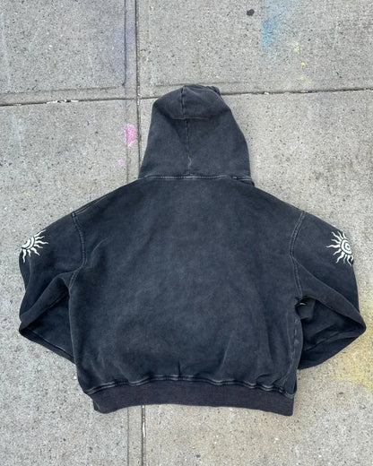 Street Retro Clothing Men Flame Print Oversized Sweatshirt Women Y2K Gothic Punk Harajuku Casual Top Loose Zipper Hoodie Women Street King Limited