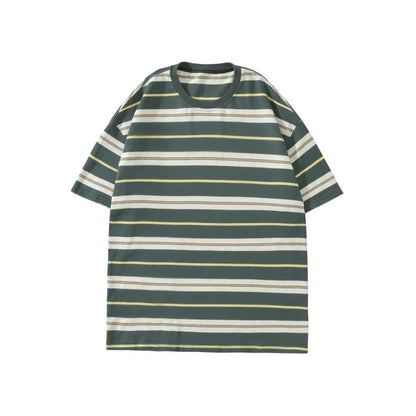 Japanese Striped Short-Sleeved Men's Summer Loose Three-Quarter Sleeve T-Shirt Trendy Casual Versatile Student Couple T-Shirt Street King Limited