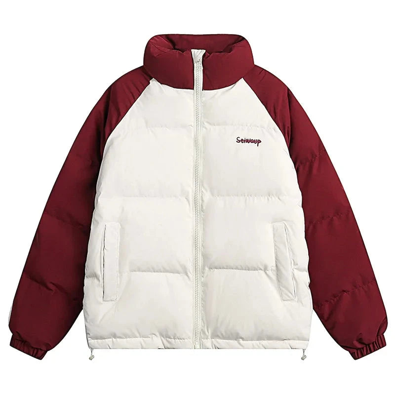 Men Down Jackets Letter Printed Stitching Stand Collar Cotton Coat American Retro Raglan Sleeve Warm Casual Puffer Unisex Street King Limited