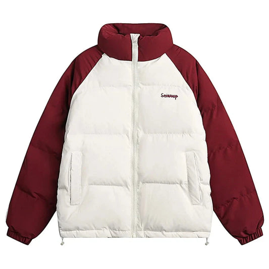 Men Down Jackets Letter Printed Stitching Stand Collar Cotton Coat American Retro Raglan Sleeve Warm Casual Puffer Unisex Street King Limited