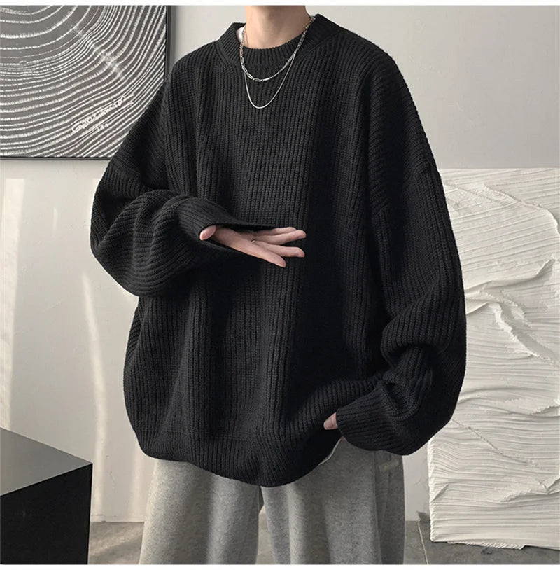 2023 Autumn Crew Neck Solid Color Pullover Sweaters For Men Casual Y2K Knitted Sweater High Street Fashion Jumpers Hombre Street King Limited