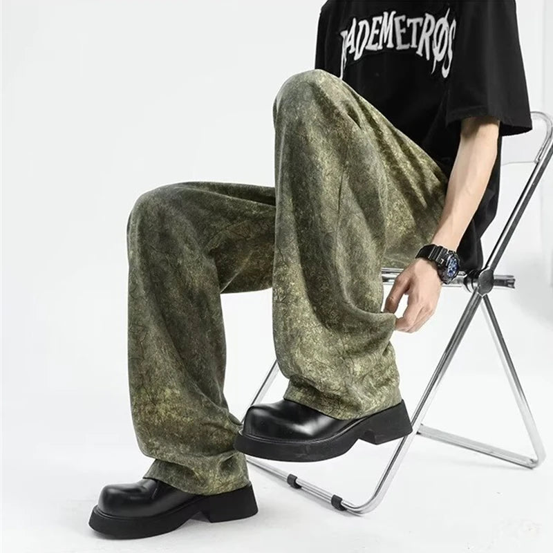 2024 goth tie dye corduroy pants mens autumn baggy wide leg straight casual trousers women drawstring hip hop y2k sweatpants casual joggers